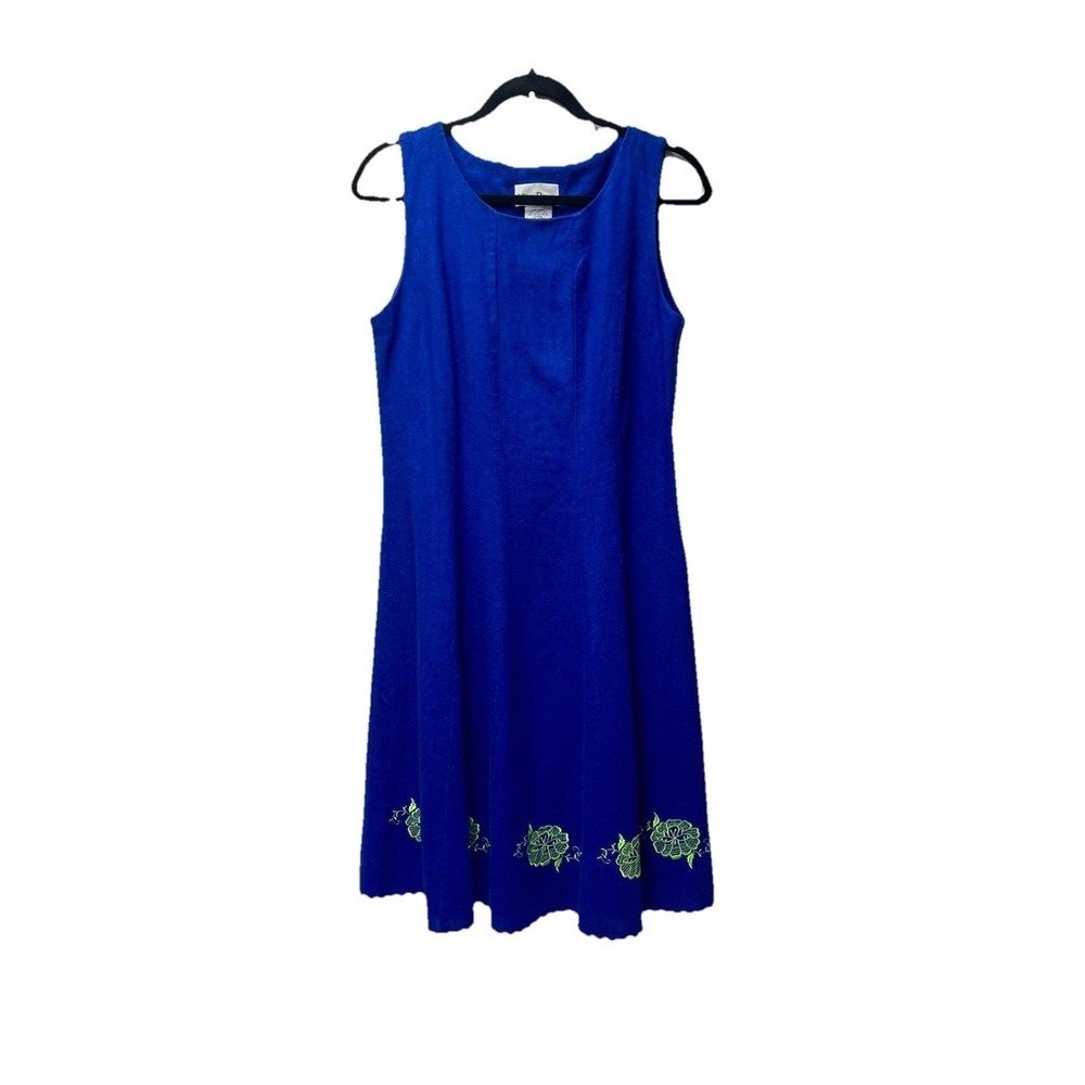VTG Ultra Dress 10 Blue Linen Dress Embroidered Boho Resort Beachy 90s Travel